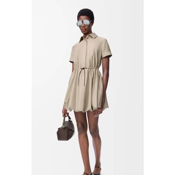 NWT Loewe Beige Short Sleeve Drawstring Bubble Dress Womens 36 / US 2/4 - Picture 1 of 9